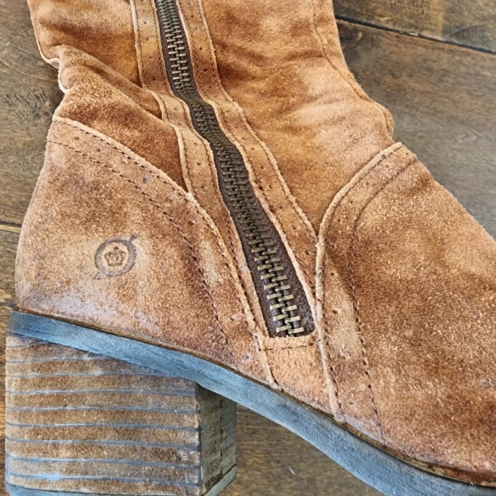 Born Poly Brown Suede Knee High Riding Boots Plaid Lining. Festival Gritty Boho - Picture 6 of 14